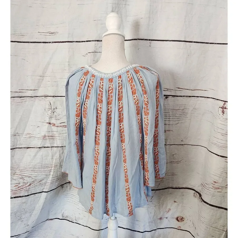 Tory Burch Alexandria Embroidered and Beaded Boho Pleasant‎ Blouse Size 2